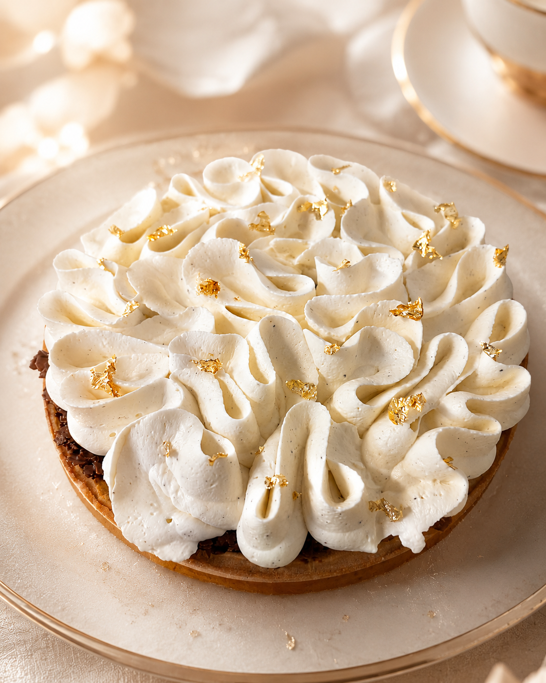 Tarte chantilly vanille et feuilles d'or